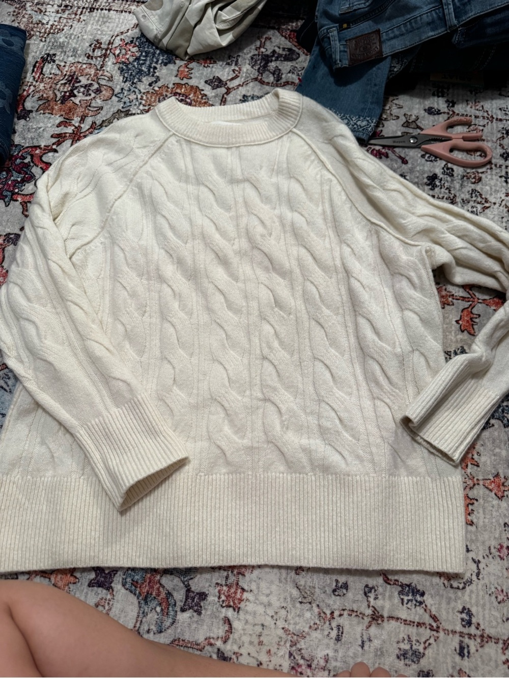 aerie Cream Cable-Knit Long Sleeve Sweater NWOT